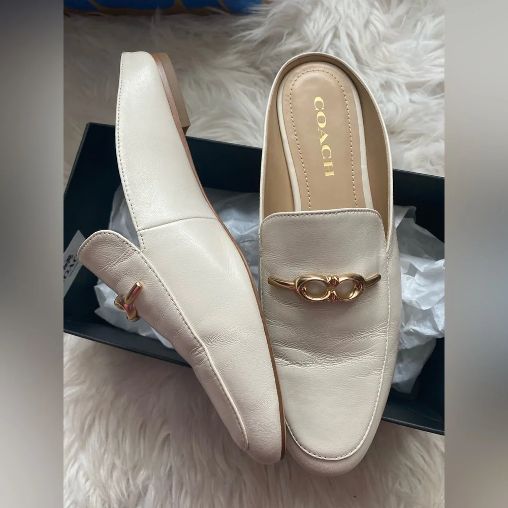 Coach Cream Mules with Gold Accent - Picture 4 of 8